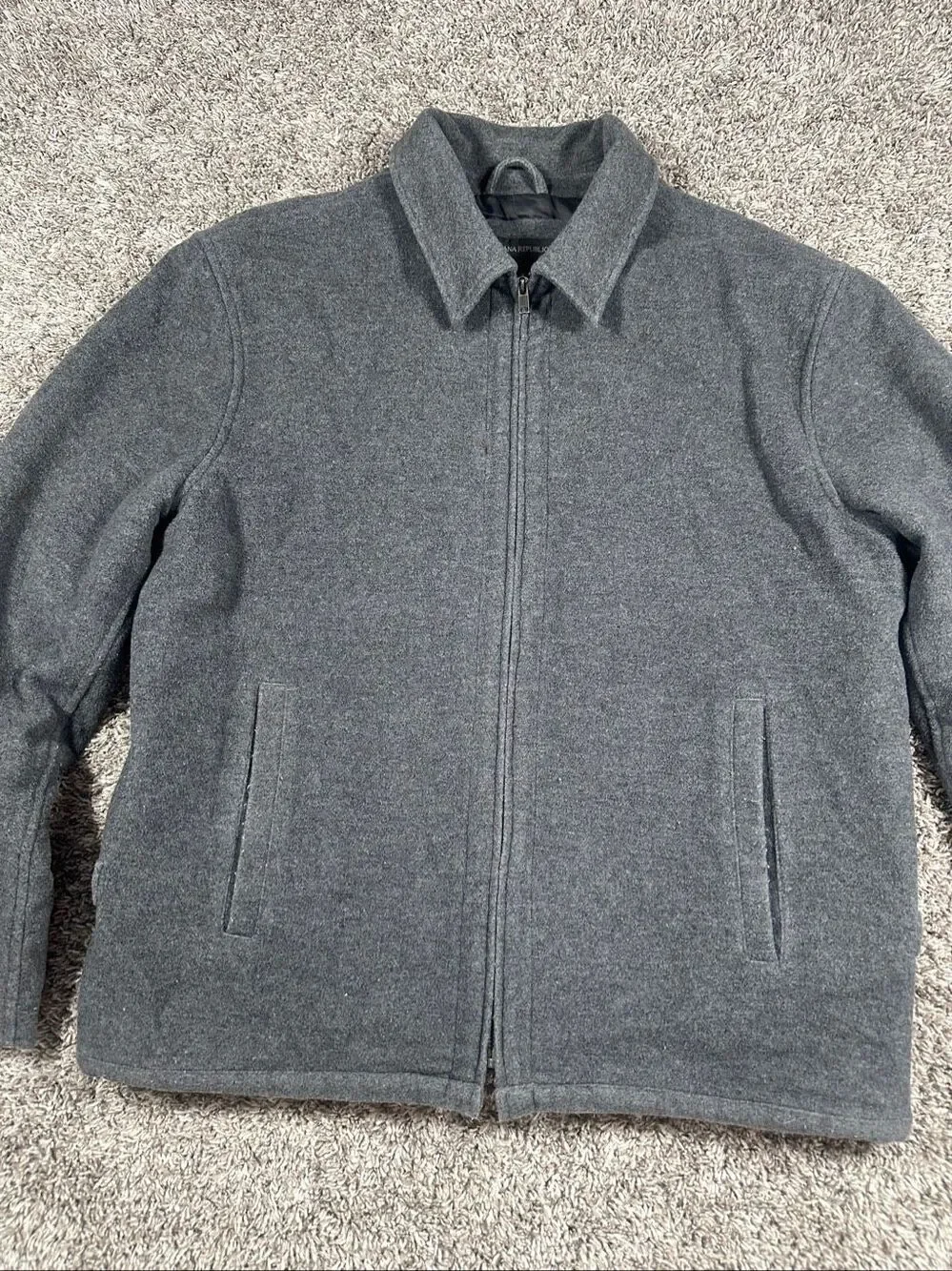 vintage y2k banana republic virgin wool cashmere gray zip up collar jacket men L